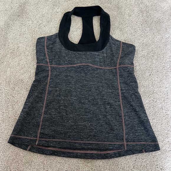 Lululemon Women's Razorback Athletic Tank Built in Bra Grey Black Size 12 - Picture 6 of 10